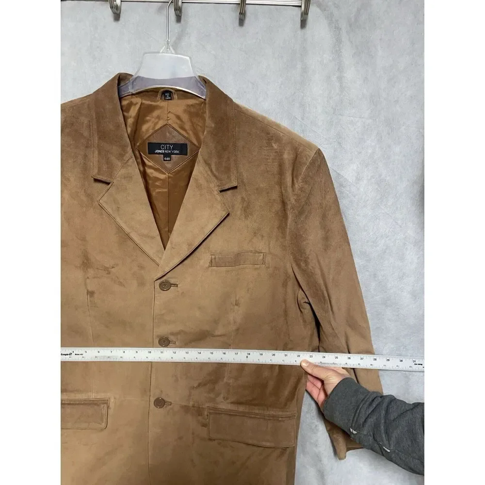 Jones New York Blazer Men 44R Camel Brown Leather Suede City Coat Jacket Outdoor